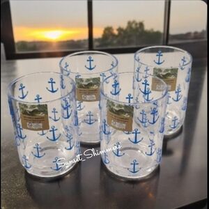 4pc Tommy Bahama Coastal Nautical ANCHOR Acrylic Indoor Outdoor Drink Glass Set)